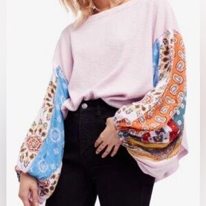 WE THE FREE Blossom Print Dolan Balloon Sleeve Top